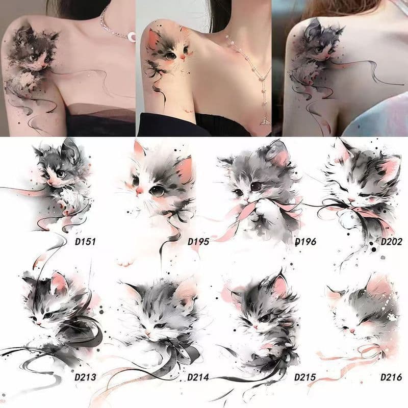 [Estoque pronto] Super Fairy Girl Cat Colorido Tatuagem Adesivos Meninas Exclusiva Clavícula Barriga Tomada À Prova D 'Á