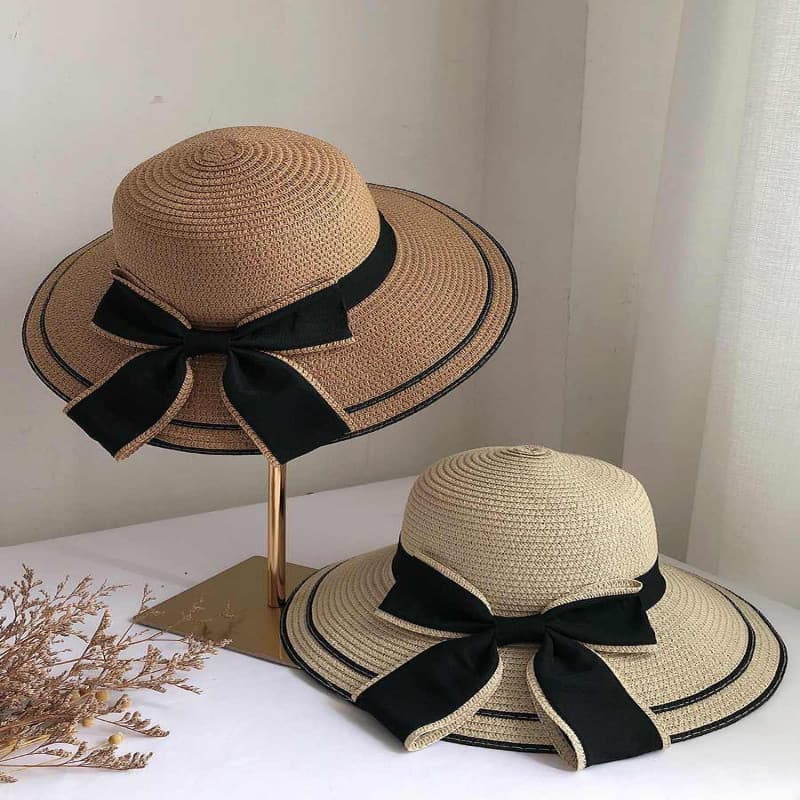 Verão novo estilo chapéu feminino moda feminina arco cor sólida Casual chapéu de palha viagem protetor solar guarda-sol