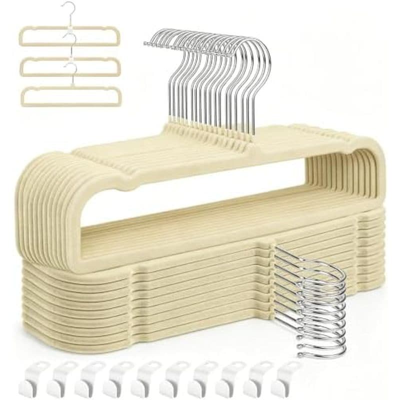 Pacote Com 10 Cabides De Veludo Para Calças Que Economizam Espaço , Cabide Antiderrapante De 2 Camadas (Bege) | Flocados