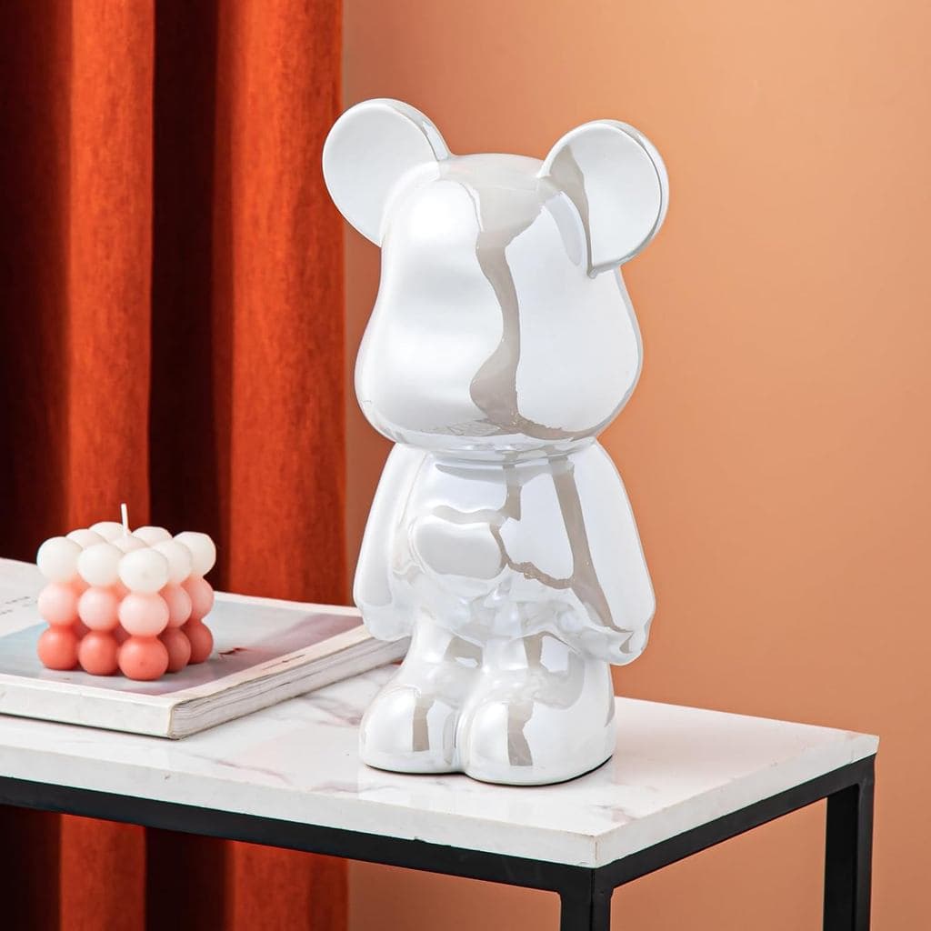 Cofrinho de Cerâmica Yundu para Crianças e Adultos - Cofrinho para Meninas e Meninos - Decoração de Urso Branco - Decora