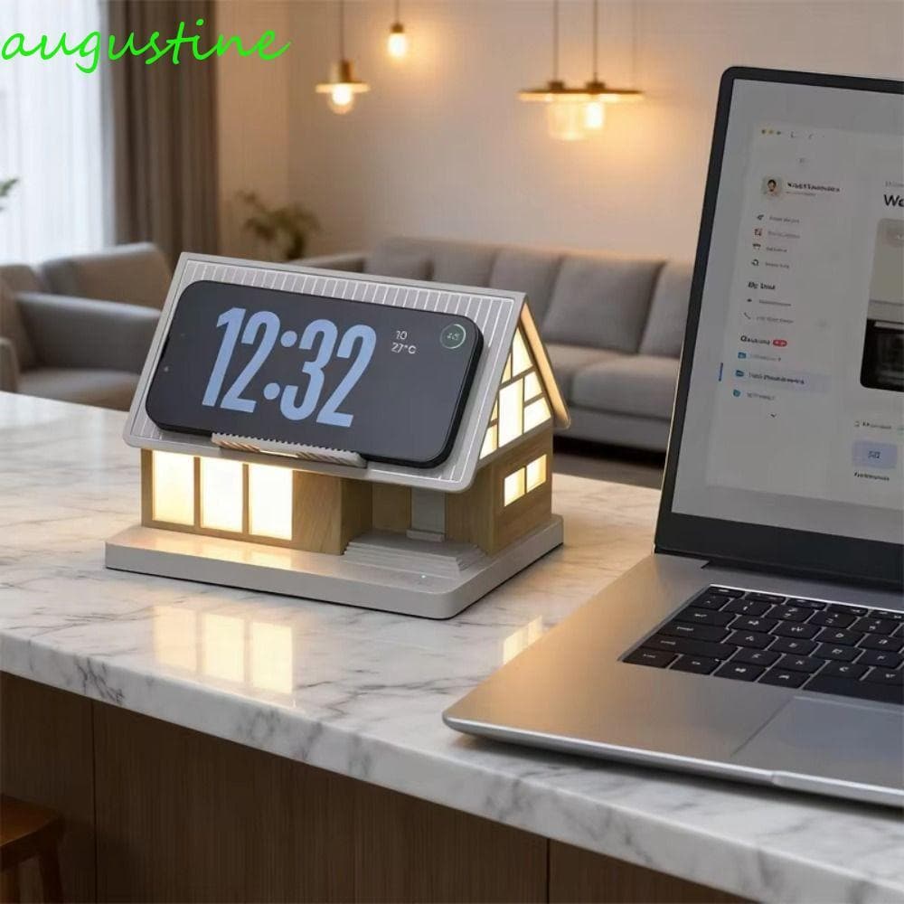 AUGUSTINE Ruído Branco | Luz Noturna De Mesa Em Forma De Casa , Abajur De Carregamento Sem Fio Portátil De 15 W