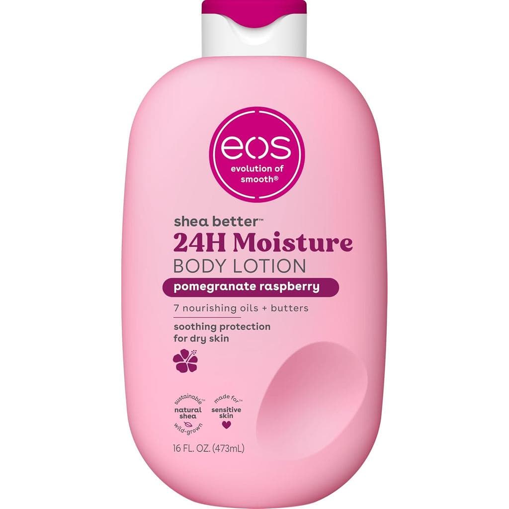 eos Shea Better Body Lotion Romã e Framboesa, Hidratação 24 Horas, Leve e Não Oleoso, Manteiga de Karité Natural, Vegano