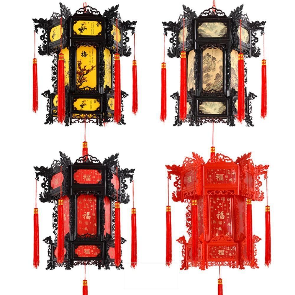 Lanterna Antiga Chinesa , Hexagonal Suspensa Para Festival De Primavera De Ano Novo Em PVC