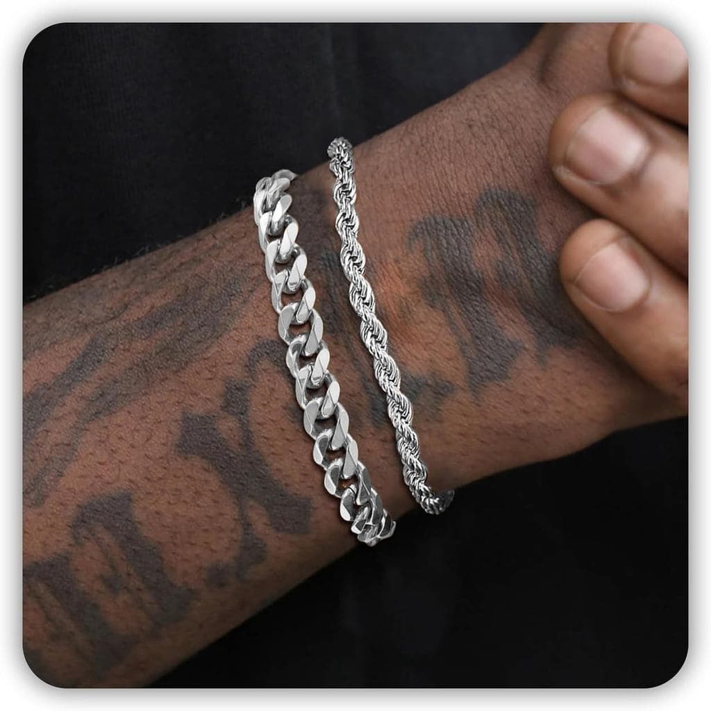Pulseira Masculina para Homens, Presentes de Dia dos Namorados para Ele, Pulseiras de Aço Inoxidável Prata e Ouro de 7-1