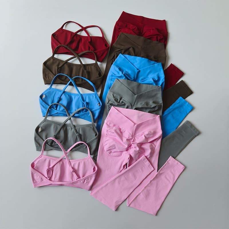 Novo estilo 2025, conjunto fitness com efeito de bumbum pêssego, conjunto de duas peças para fitness, sutiã esportivo sl