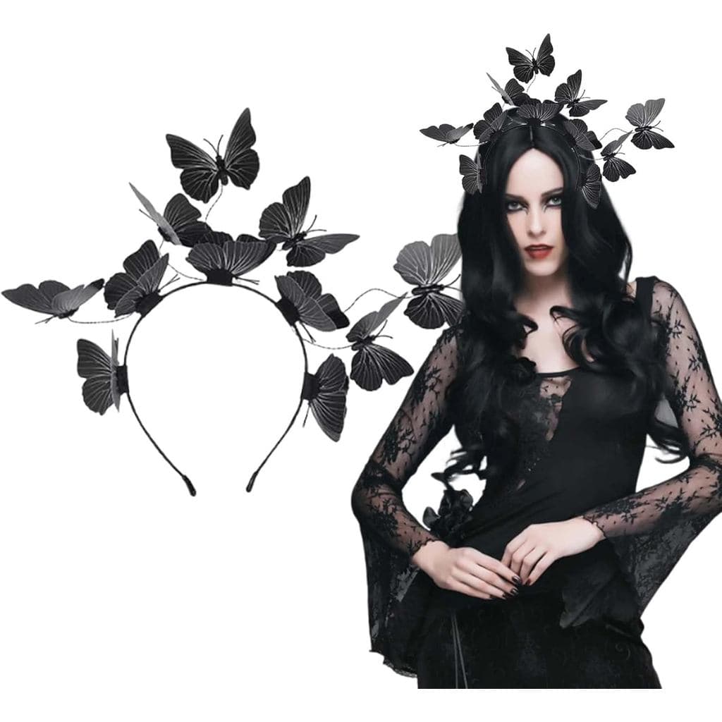 Tiara de Borboleta Preta para Halloween, Acessório de Cabelo Gótico para Mulheres e Meninas, Ideal para Carnaval, Cospla
