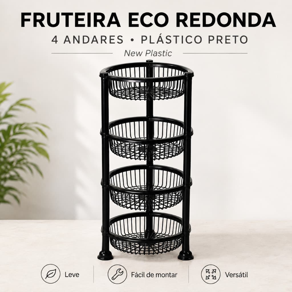 Fruteira de Chão Redonda em Plástico Cesto Organizador Empilhável 4 Andares Multiuso New Plastic Material Ecológico