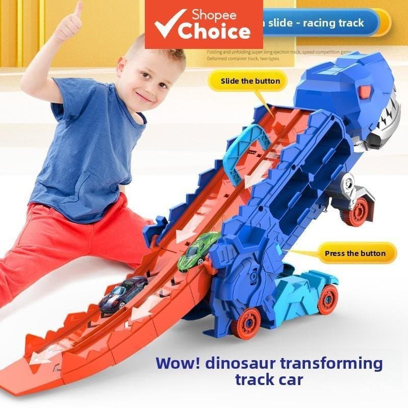 Dino 2 Em 1 T-Rex Engolindo Pista Carro Transformável Veículo De Liga Brinquedo Para Aniversário De Meninos