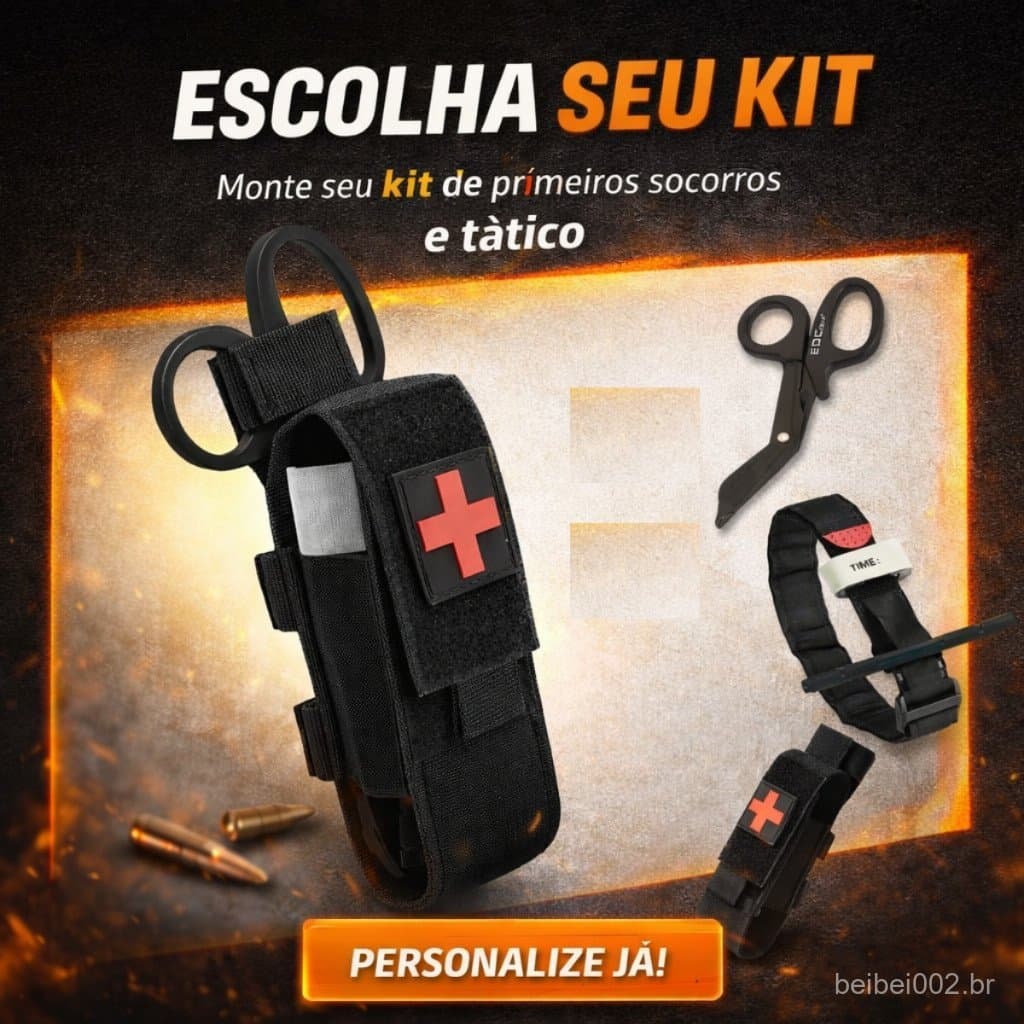 Monte o Kit Primeiros Socorros Torniquete Tático Haste Metal Tesoura Ponta Romba  Porta Torniquete Modular EDC Aph Ifak