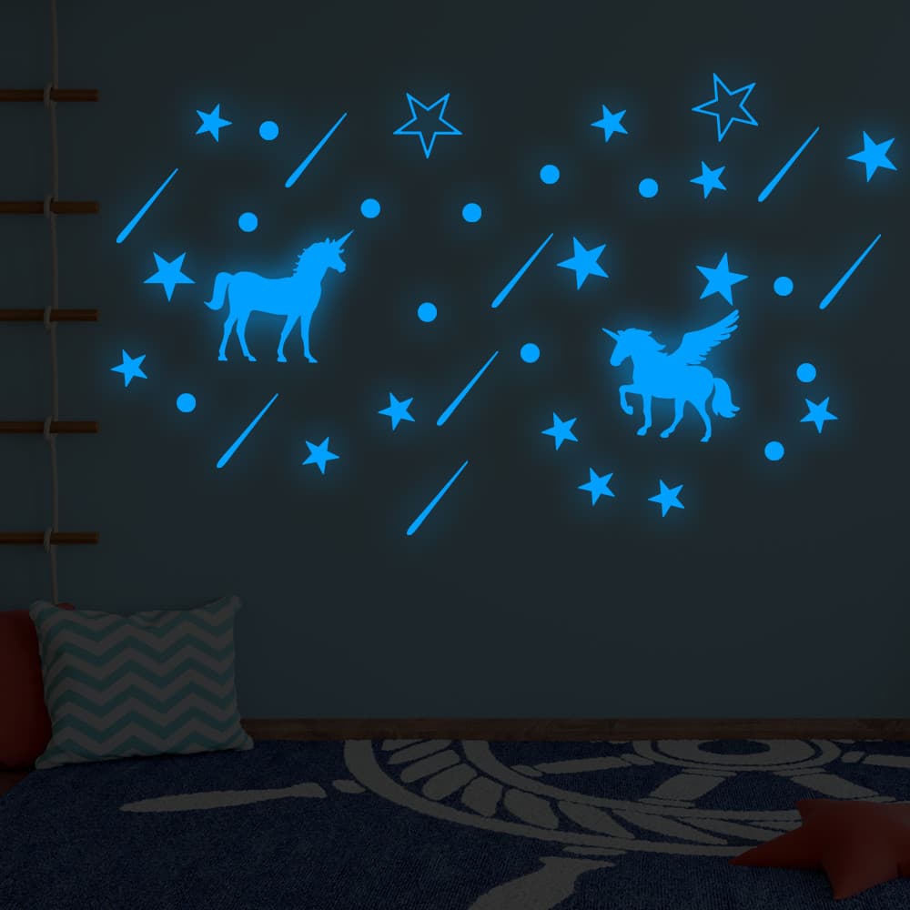 Adesivos de parede luminosos céu estrelado cavalo autoadesivo decoração de quarto infantil parede criativa adesivos fluo