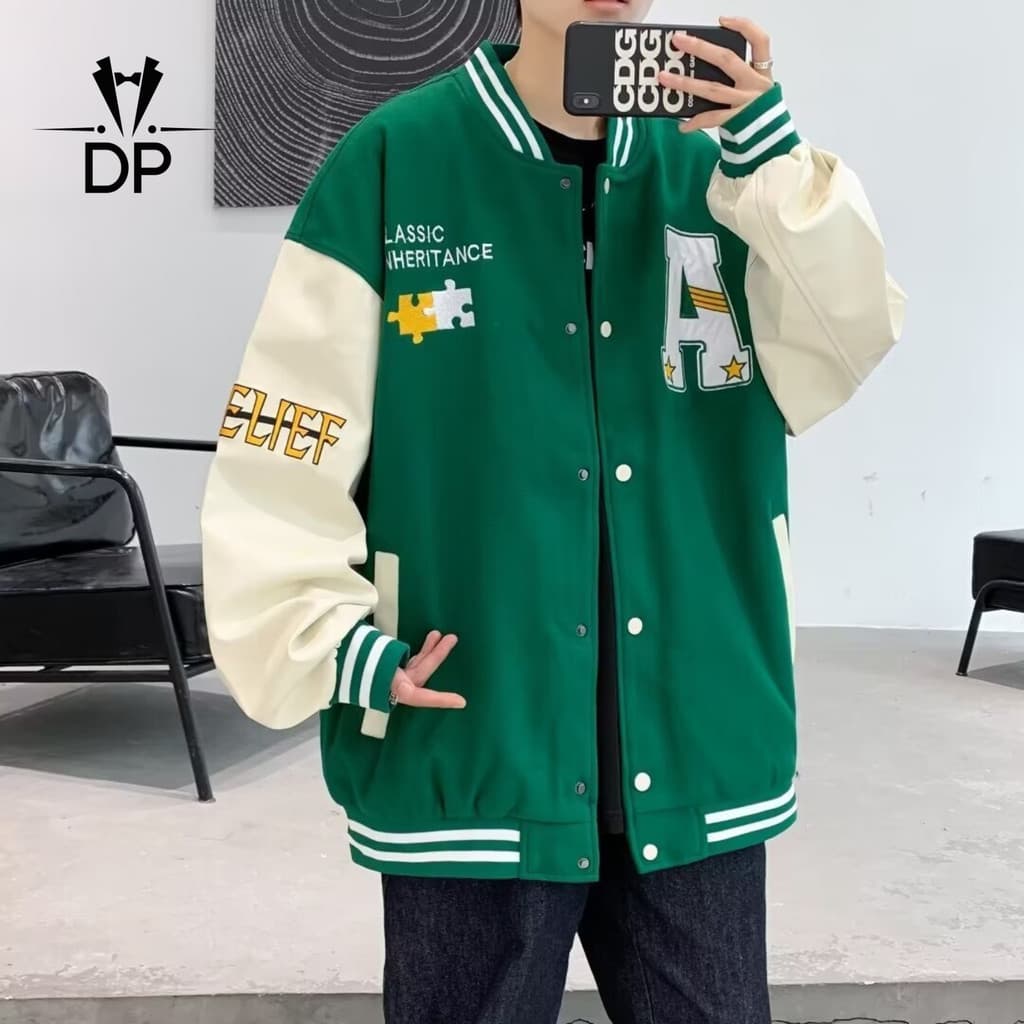 Jaqueta De Beisebol Masculina Solta E Versátil Estilo Ins , Casual , Legal , Para Primavera Outono , T160 Verde