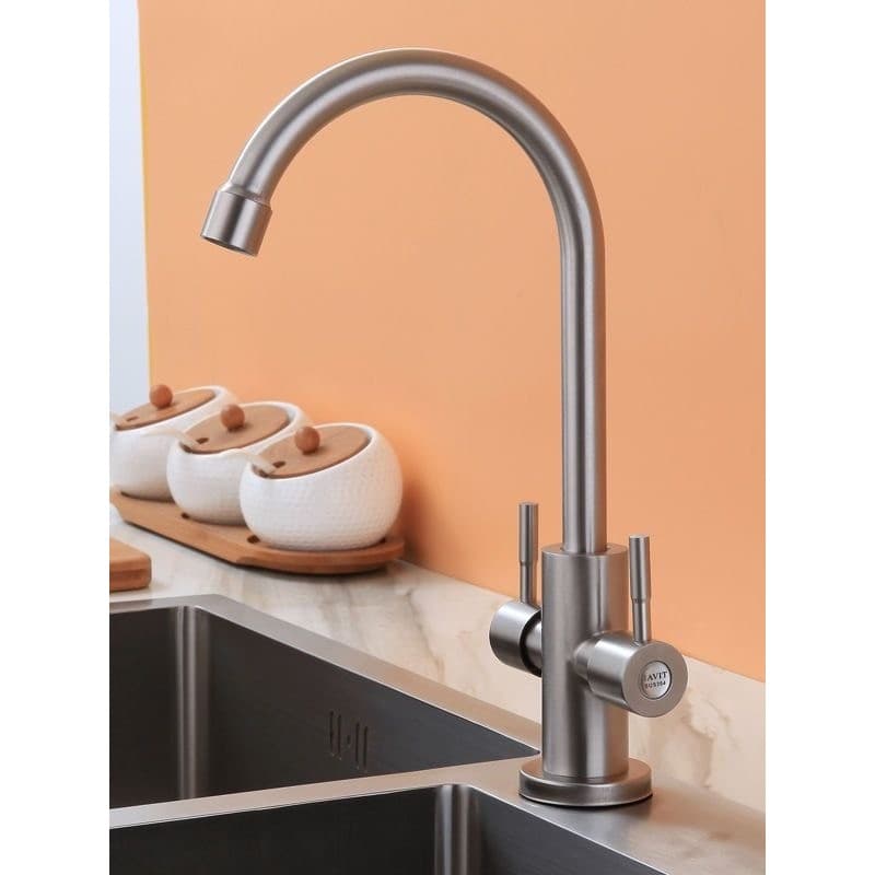 Torneira de cozinha de aço inoxidável, água quente e fria, alça dupla sob a bancada, lavatório de vegetais, torneira ded