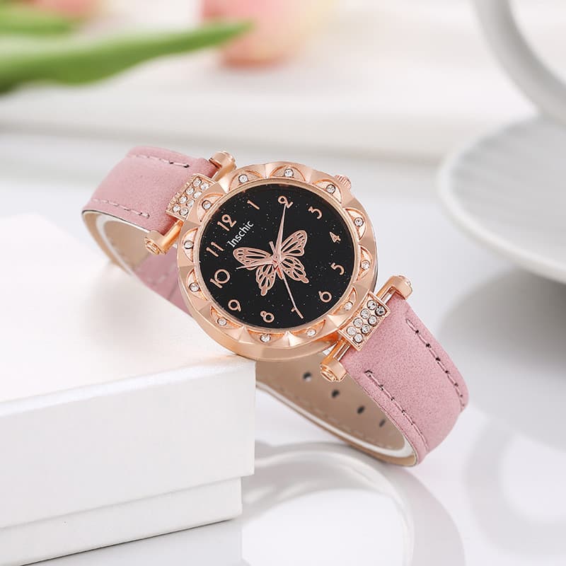 Novo rel贸gio feminino de venda quente elegante 煤nico simples rel贸gio de quartzo borboleta rel贸gio Digital com cinto