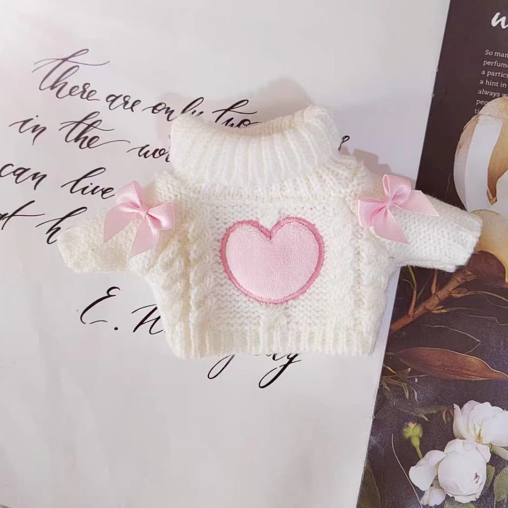 Roupas para boneca de 20cm, roupas brancas em formato de coração, suéter de algodão para boneca de 20cm, conjunto de sub