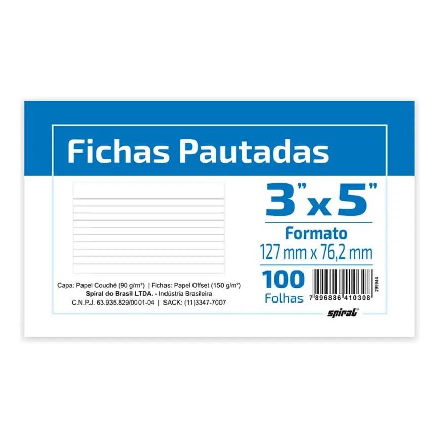 Ficha Pautada 3x5 Spiral 100 Folhas 1 Un
