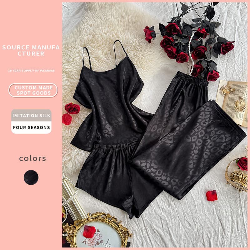 Comércio exterior transfronteiriço novo estilo impresso imitação de seda pijamas conjunto senhoras Homewear pode usar fo