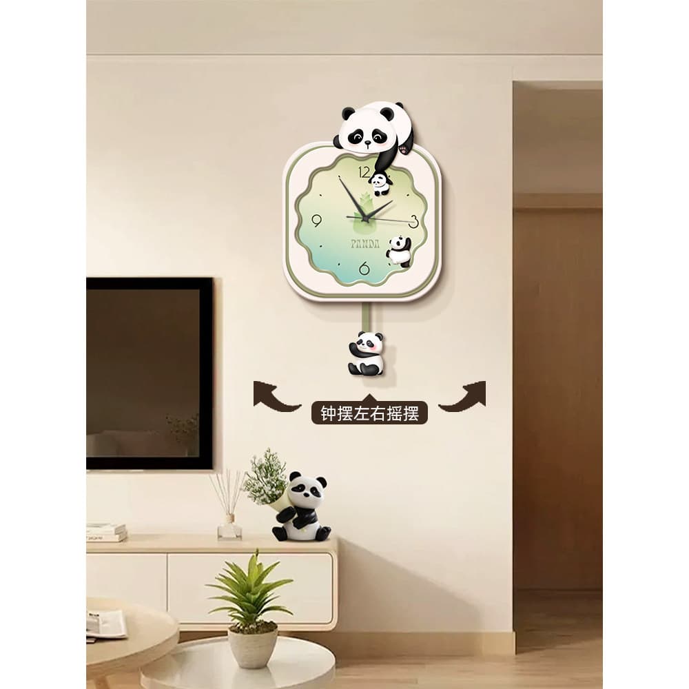Panda sala de estar relógio de parede TV fundo relógio de parede cinta pêndulo mudo relógio de parede estilo creme dos d