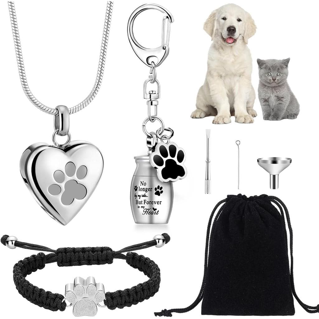 Tondiamo 3 Peças de Joias de Cremação para Animais de Estimação para Cinzas, Urnas para Cães, Chaveiro, Colar com Urna e