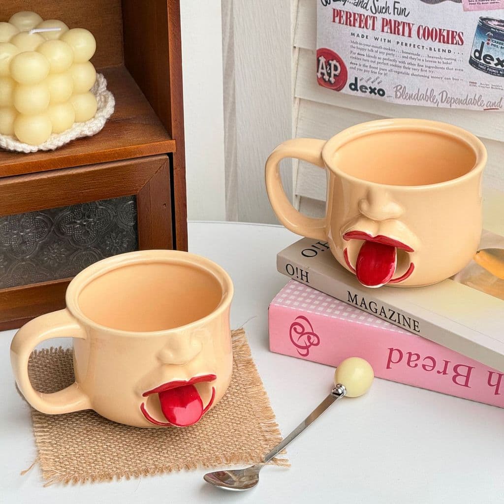 Língua para fora vai mover caçador estranho abstrato caneca de cerâmica nicho exclusivo presente criativo copo