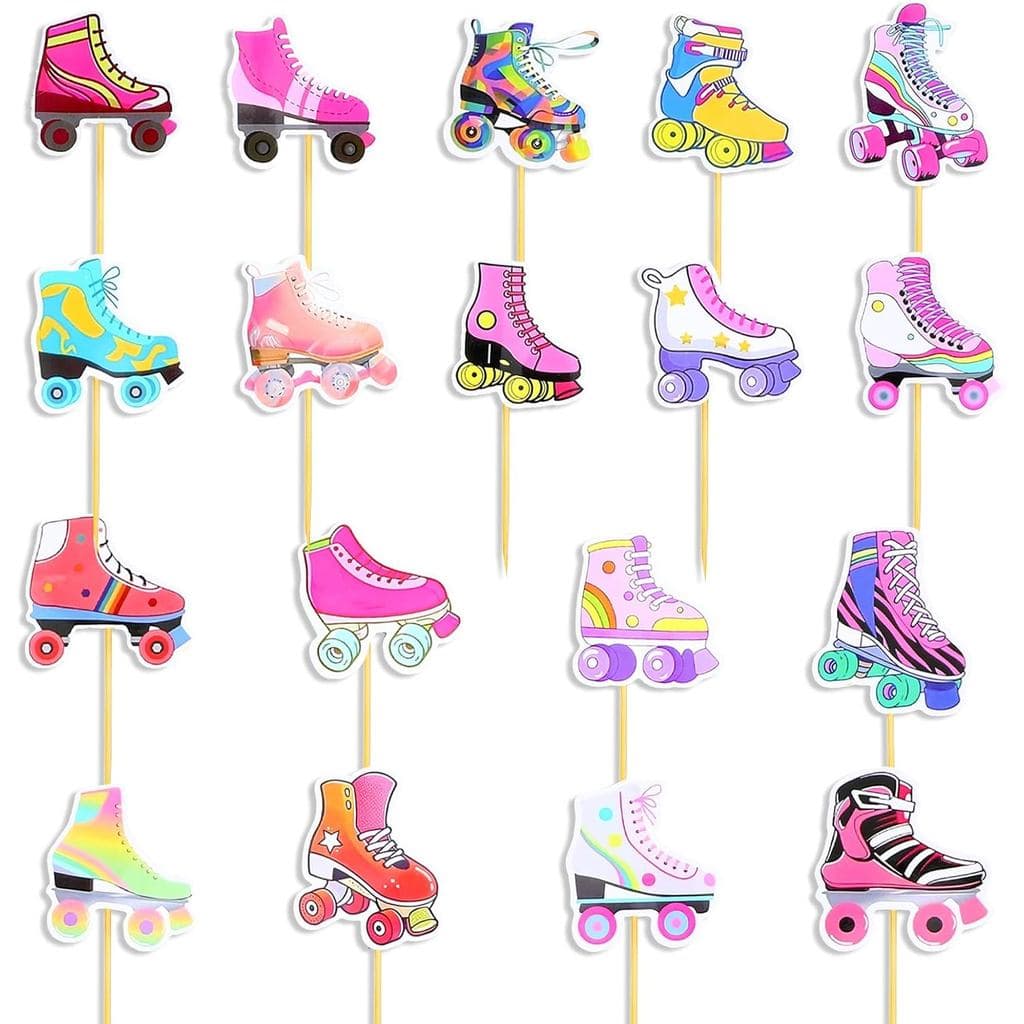 36 Peças de Topper para Cupcakes de Patins, Decorações Coloridas para Festa de Patins, Tema Retrô Hip Hop de Patinação,