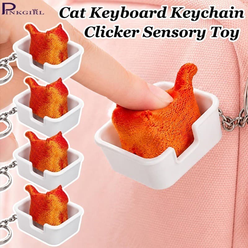 [Chic] Mini Chaveiro De Teclado De Gato Fofo De 4-1 Unidade-Keycap De Botão DIY-Brinquedos De Teclados De Alívio De Estr