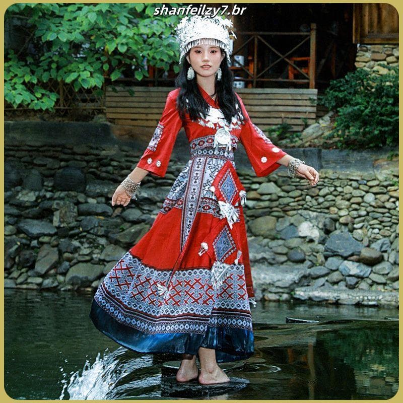 Traje nacional minoritário feminino nobre estado Miaozhai Miao traje nacional Yunnan Dong nacional Yao dança nacional