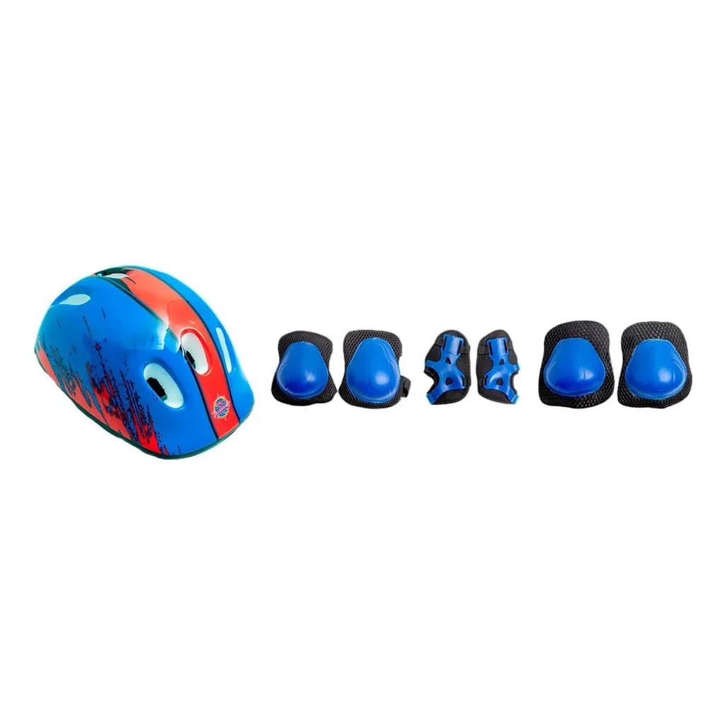 Kit Capacete Joelheira Cotoveleira Munhequeira Infantil Azul
