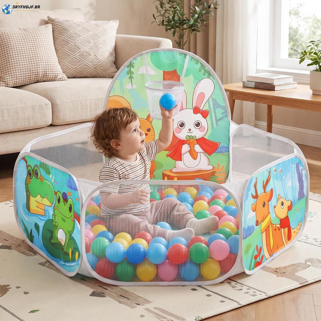Tenda De Bolinhas Infantil Portátil Dobrável Piscina Com Cesta De Basquete Para Presente SHOPSKC6335