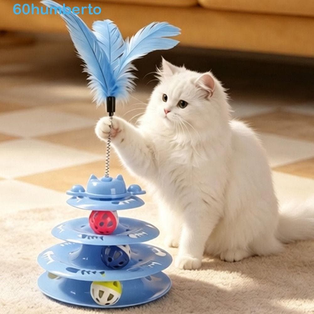 Brinquedo Giratório Para Gatos HUMBERTO , De Bola De Pista De Gato Com Varinha De Mola Multicamadas , Teaser De Penas Su