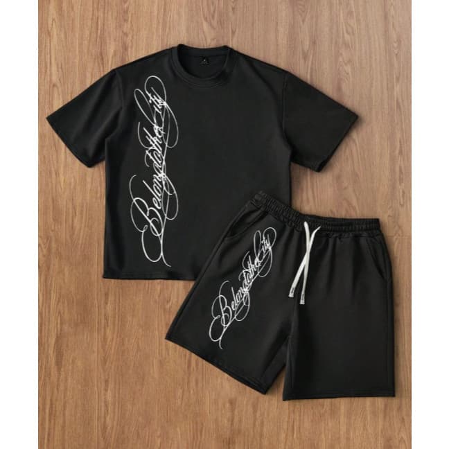 Conjunto Masculino Camiseta + Shorts Streetwear Oversized Premium Casual Academia Verão