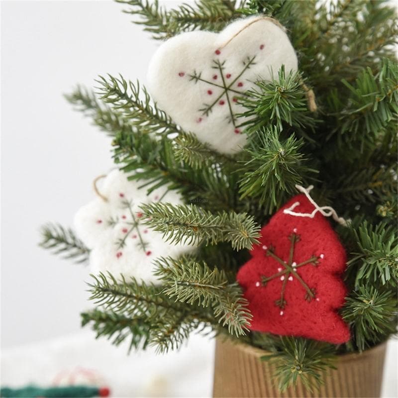 Árvore Natal Feltro Pendurado Ornamento Conjunto 3 Macio Coração Floco Neve Laço Para Férias