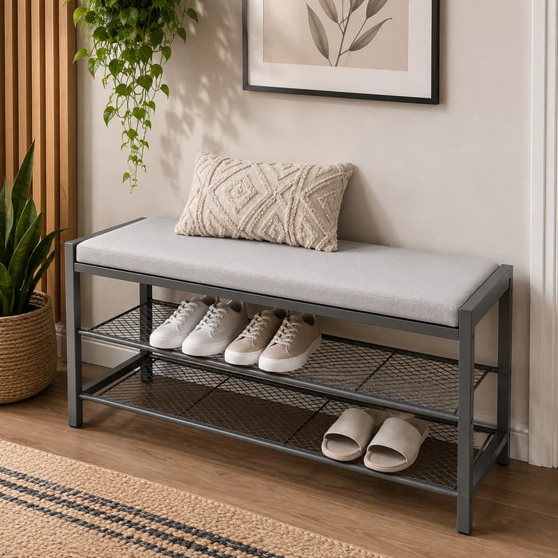 Sapateira Banco de Luxo Organizador Estofado Luxo Multiuso Moderna Metal