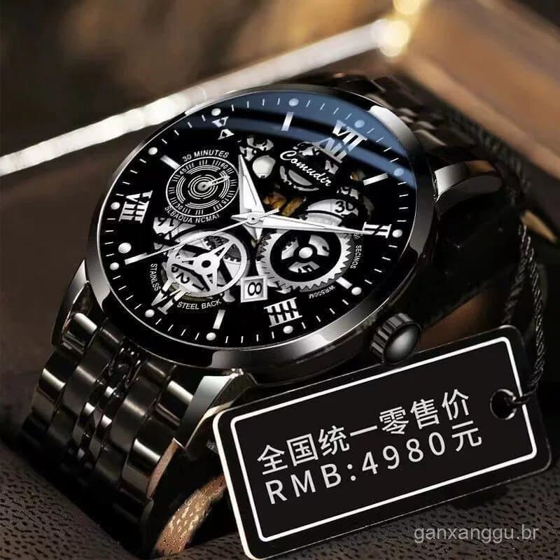 Relógio masculino de movimento automático suíço de venda quente à prova d'água luminoso negócios High-End na moda oco re