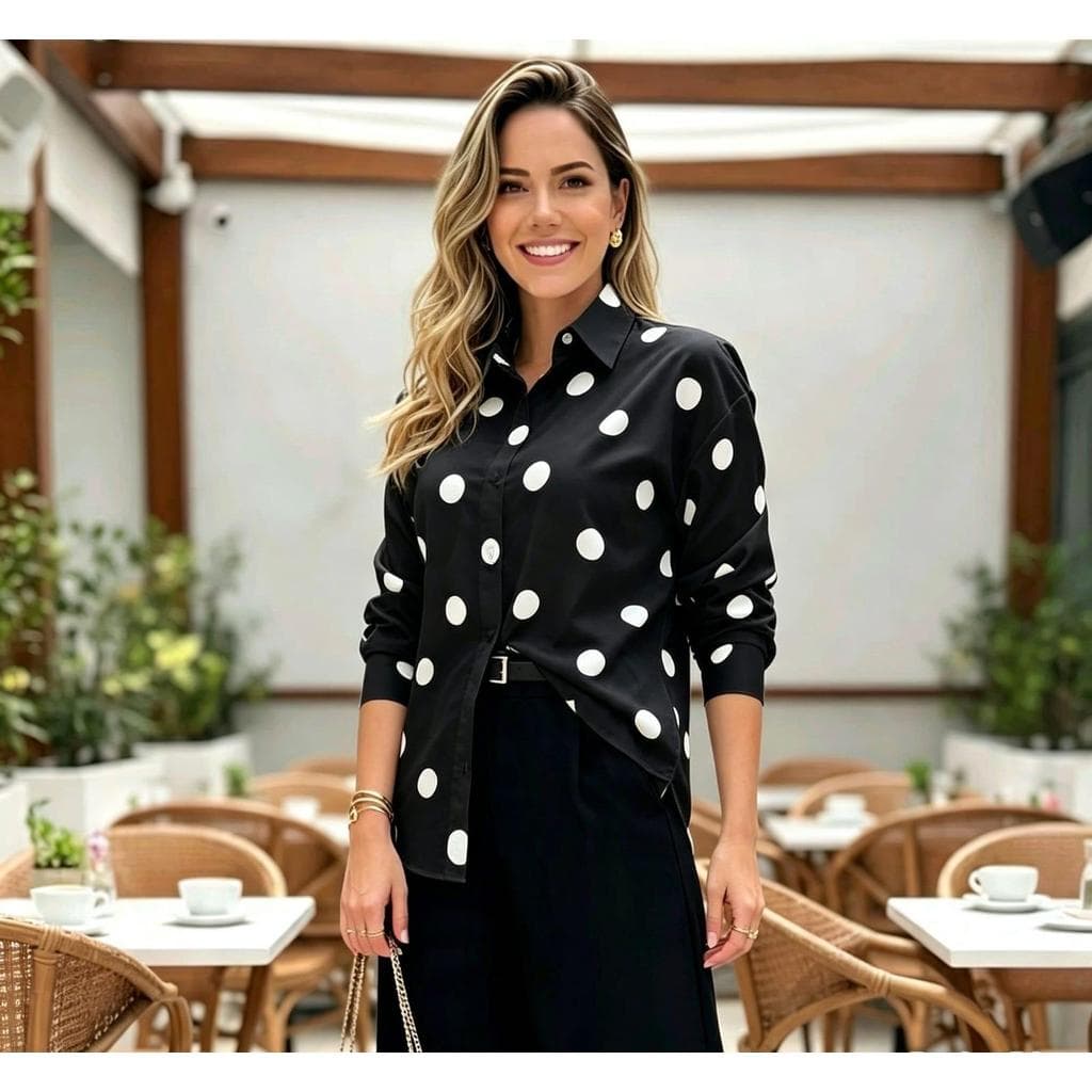 CAMISA FEMENINA MANGA LONGA POÁ DUNA PREMIUM SOCIAL MODA TOP (m-g-gg)