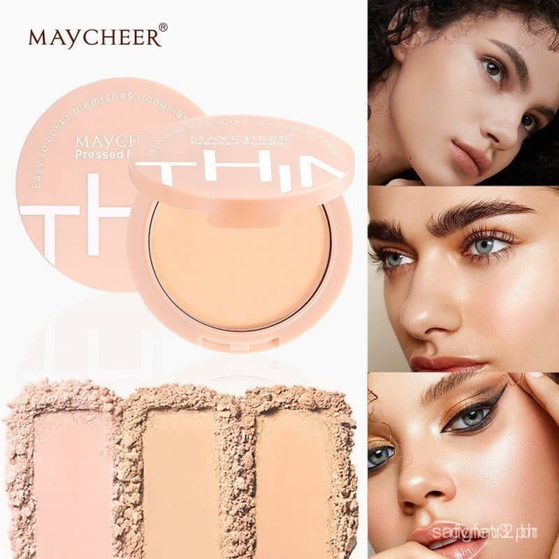MAYCHEER Pó compacto leve e à prova d'água, dupla função para aplicação úmida e seca, corretivo natural, pó natural de l