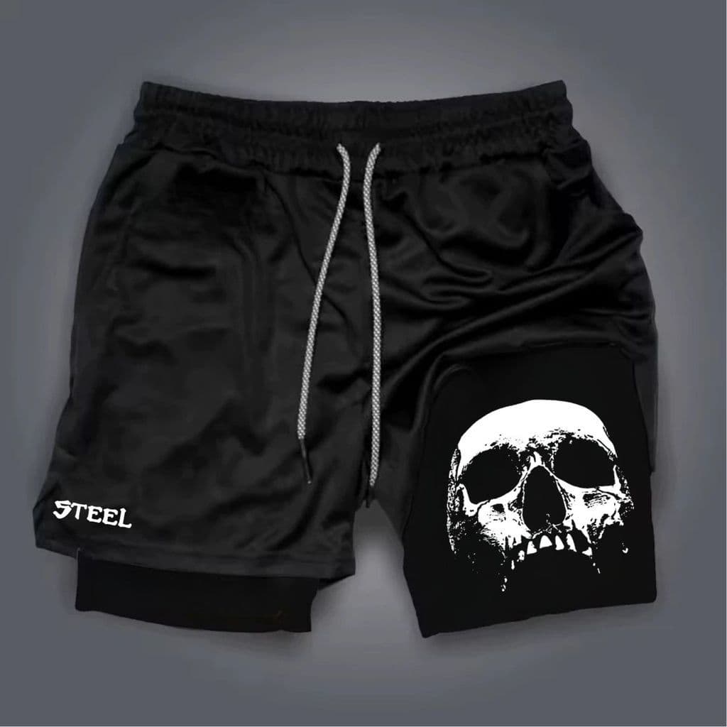 Shorts Bermuda 2 em 1 Para Academia treino perfomance caveira academia maromba short dry compressão
