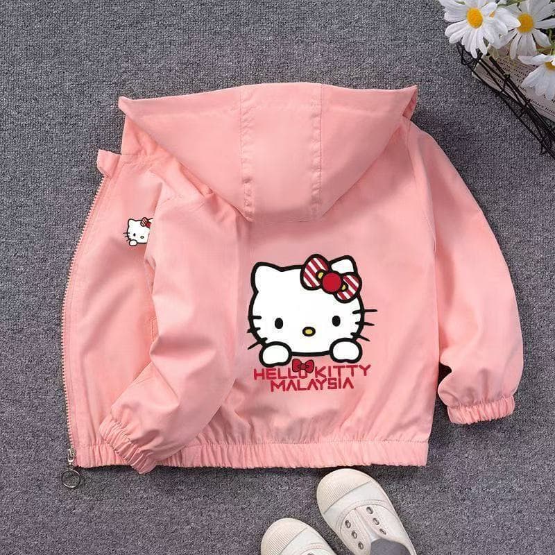Jaqueta Infantil Sanrio Hello Kitty para Primavera e Outono 2024, Casaco Casual para Meninas com Zíper e Manga Longa