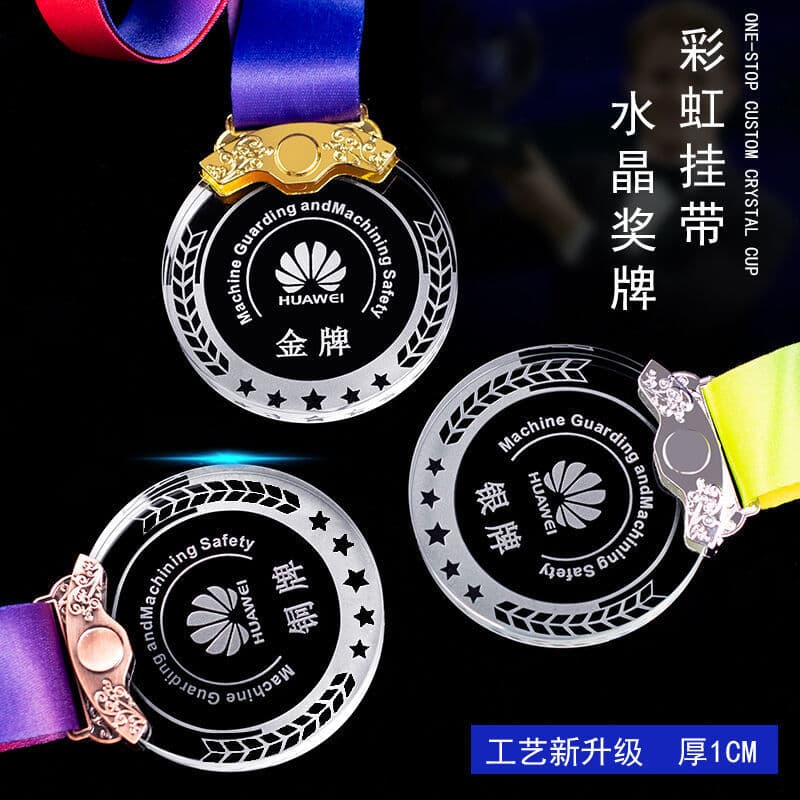 Pequenas medalhas de cristal com etiquetas de metal, medalhas criativas para competições infantis, maratonas escolares e