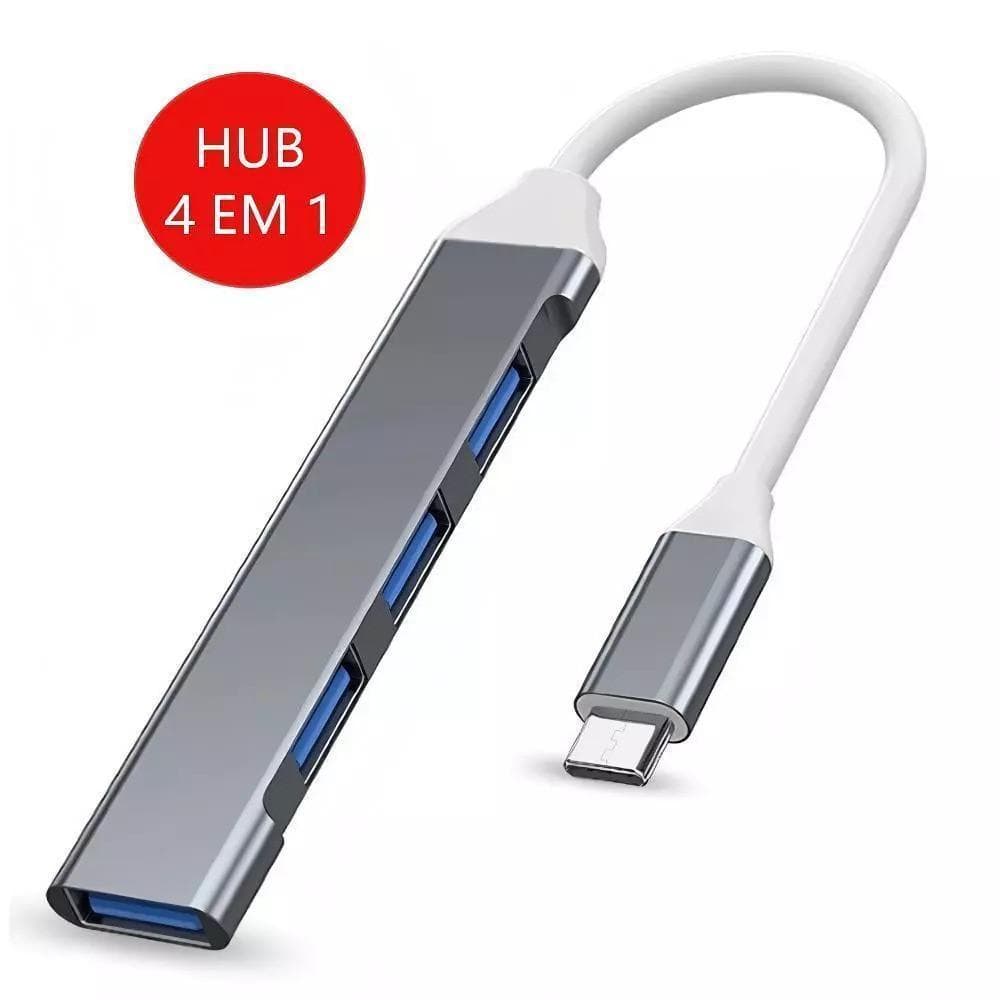 Hub USB-C 4 Em 1 OTG 4 Portas USB 3.0 Alta Velocidade Adaptador para Notebook Laptop MacBook Lenovo PC Plug and Play