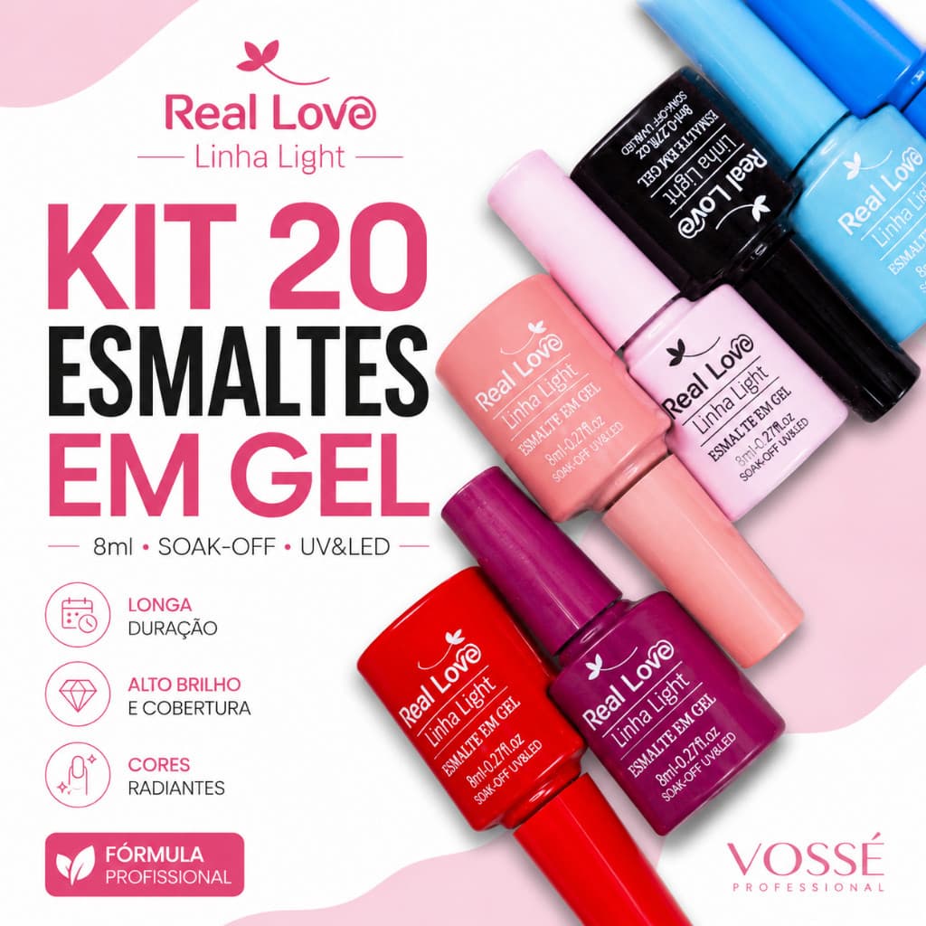 Kit Esmalte em Gel Linha Light 8ml Real Love