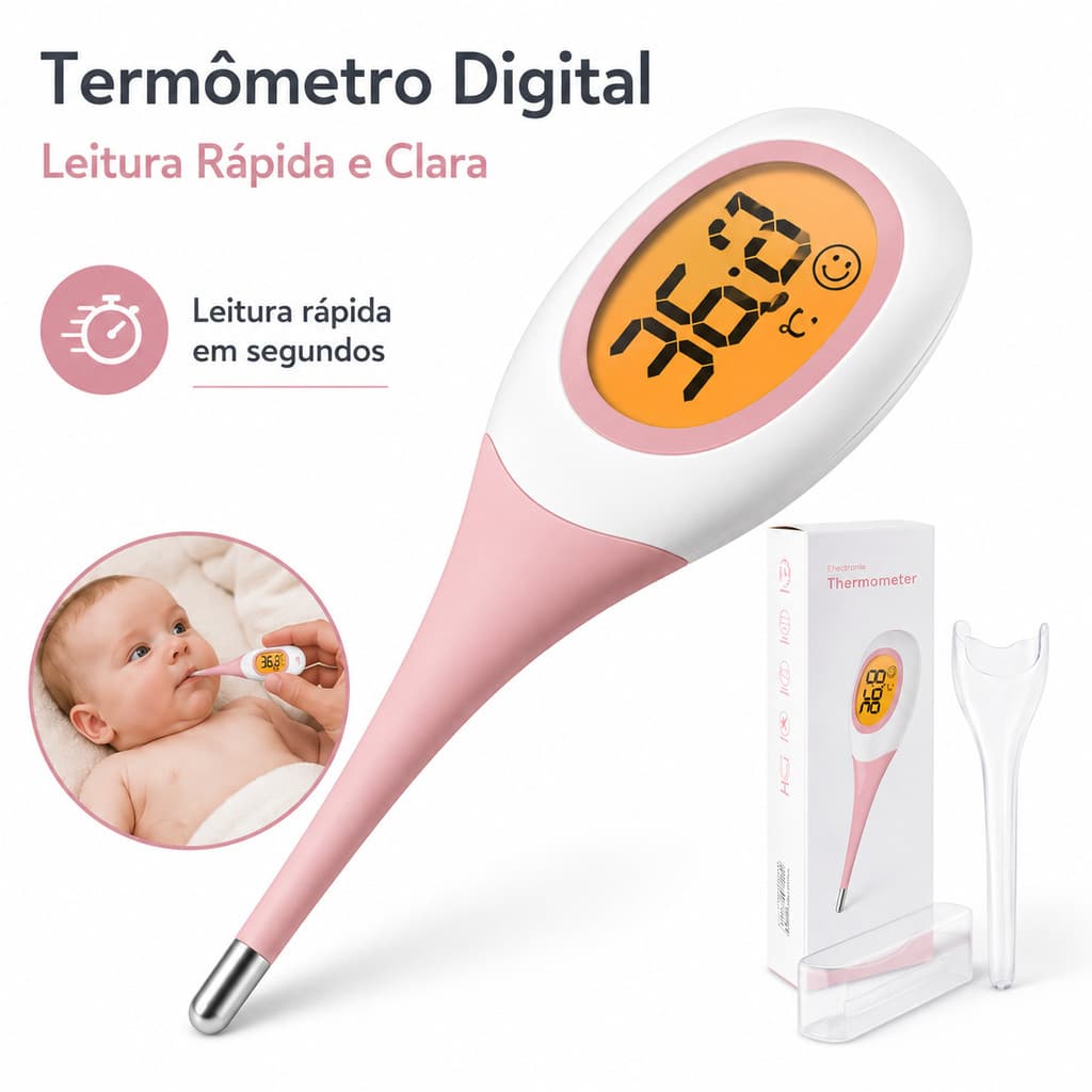 Termômetro Digital Eletrônico com Visor LCD para Medir Febre Infantil e Adulto