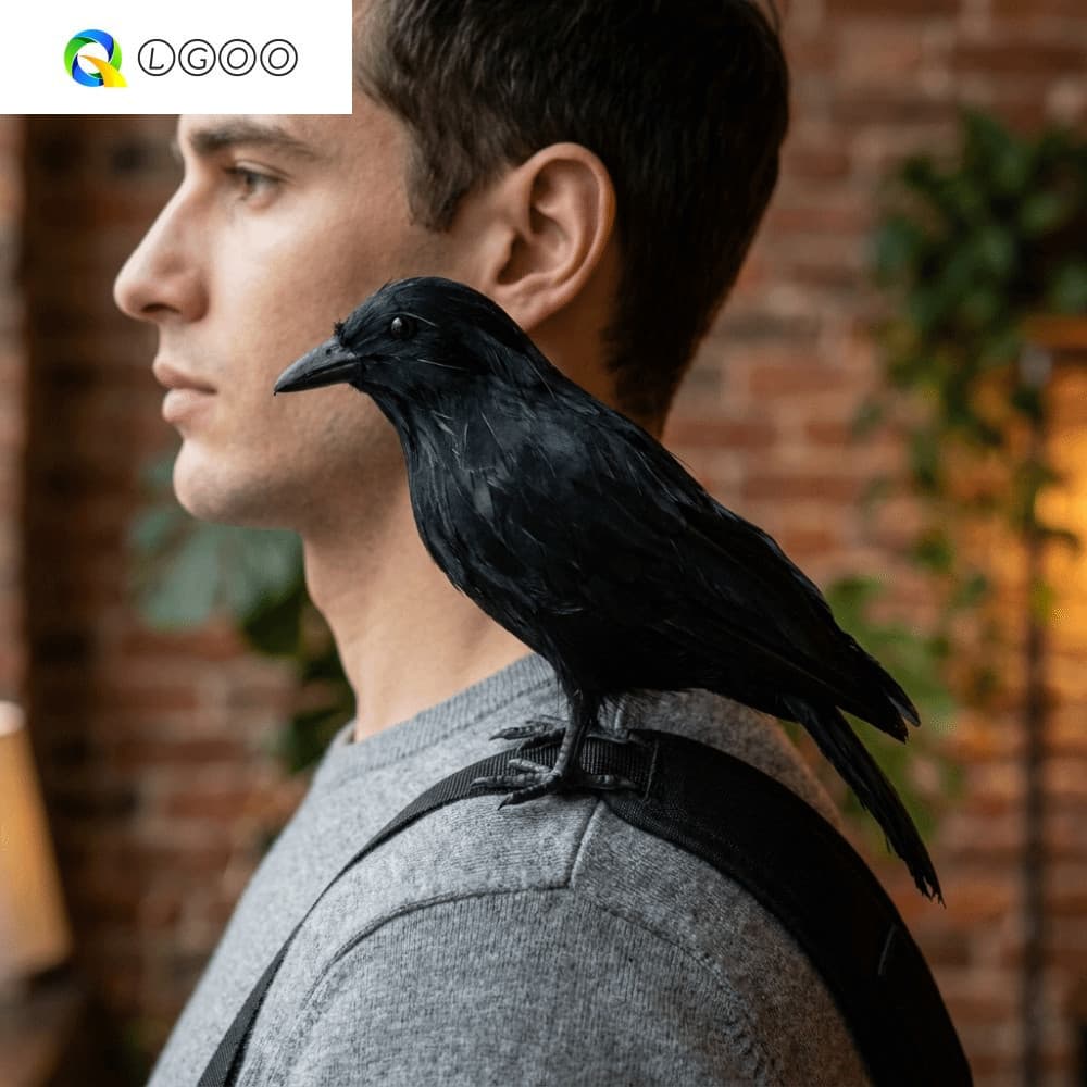 LGOO Halloween Simulação Corvo , Pena Preta Realista Ajustável , Fantasia Cosplay De Alta Qualidade