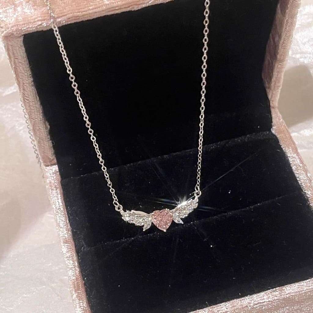 Asas de anjo rosa diamante amor colar feminino ins nicho luz luxo doce textura suave clavícula colar