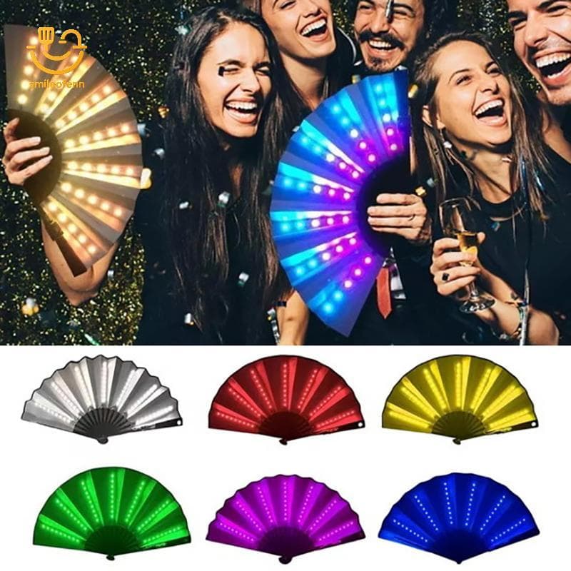 smileofenn Brilho Dobrável Led Ventilador Dança Luz Noite Mostrar Halloween Natal Rave Festival Acessórios No Escuro Fon
