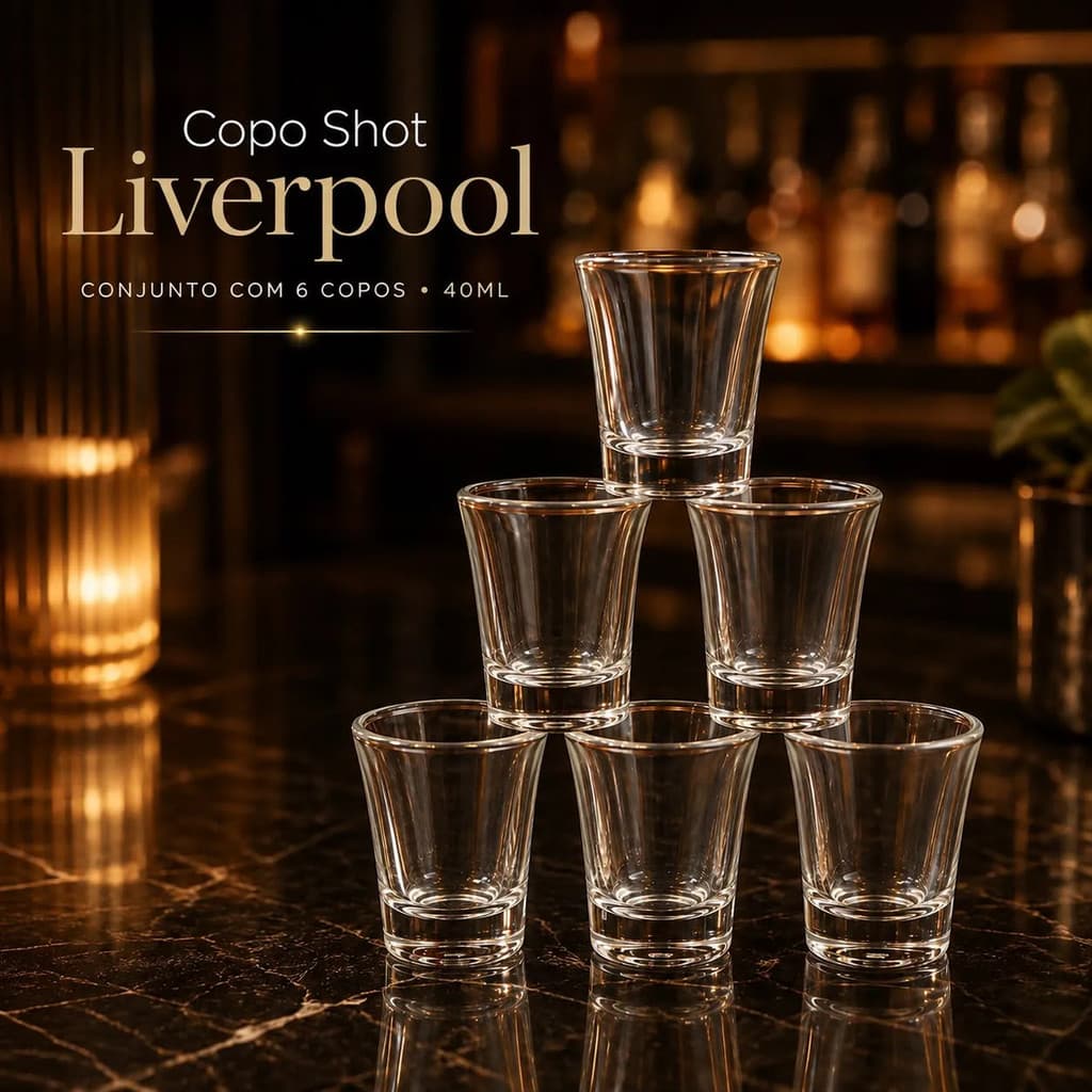 Conjunto Copos Dose Shot Liverpool 40ml Drink Transparente