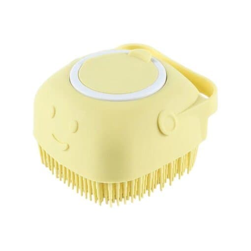 Escova de Banho para Pets Silicone Dispenser de Shampoo Massageadora Amarela