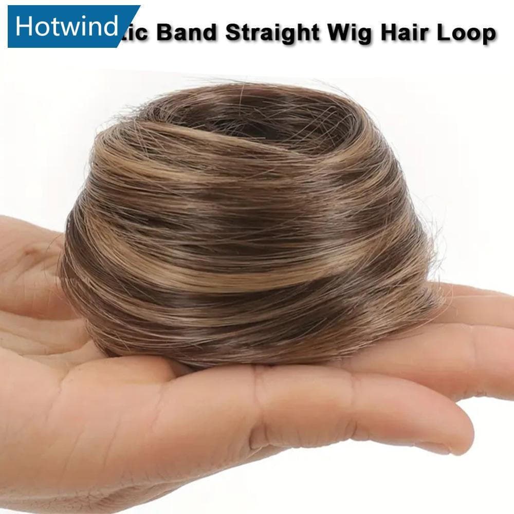HW Peruca Elástica Reta Laço De Cabelo Feminino Simulado Fofo Coque Natural Pessoa Preguiçosa Encaracolada L3W4