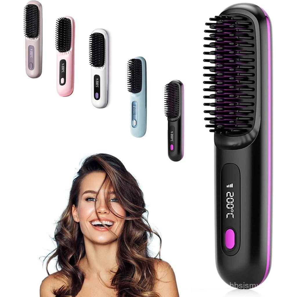 GoBrushPro, Escova Alisadora de Cabelo Sem Fio, Escova de Alisamento, Alisador Anti-queimaduras, Mini Escova Quente Port