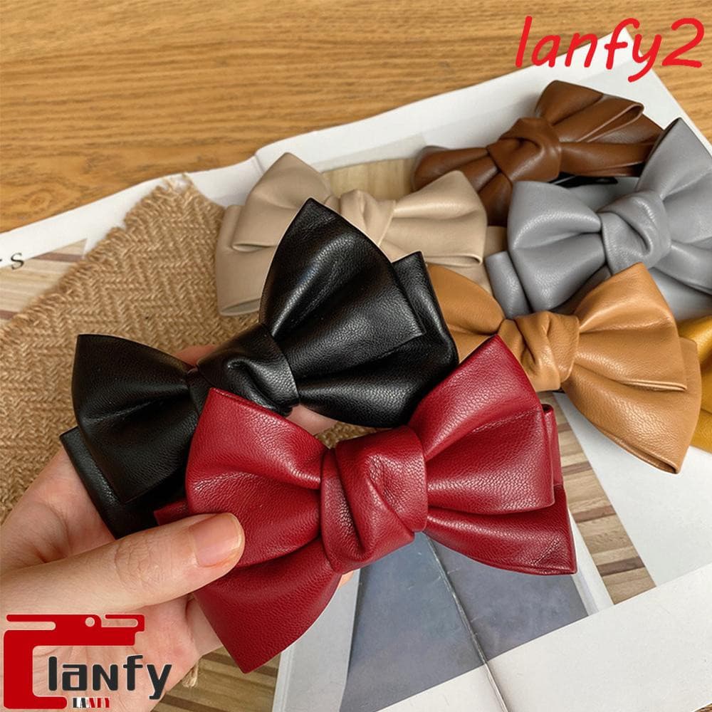 Presilha de Cabelo Feminina Lanfy em Couro PU de Cor Sólida com Laço Multicolorido TZMY