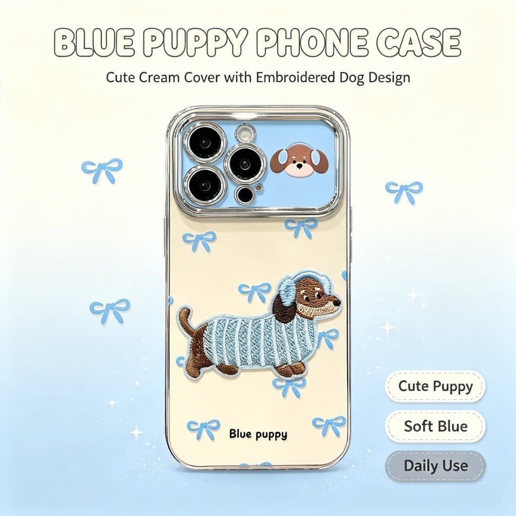 Bonito Dachshund Filhote De Cachorro iPhone Caso Bordado Impressão Arco Azul Janela Grande À Prova De Choque Soft Invólu